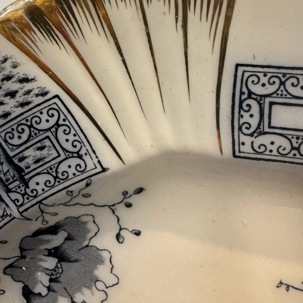 Antique CH & H Tunstall Windsor Blue Flow 17 1/2” Art Deco Serving Platter - Picture 9 of 12